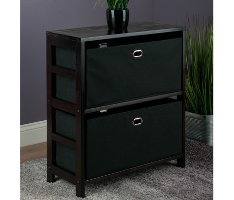 Torino 3-Pc Storage Shelf with 2 Foldable Fabric Baskets, Espresso and Black