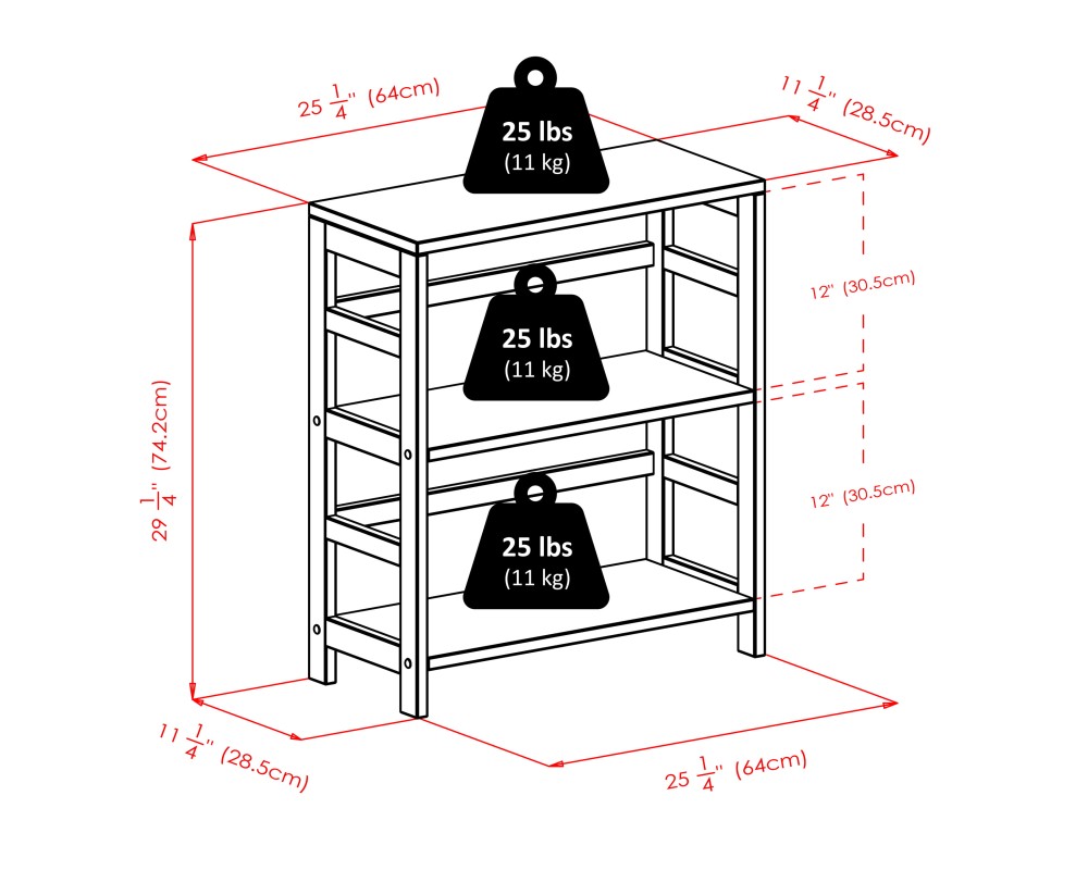 Torino 3-Pc Storage Shelf with 2 Foldable Fabric Baskets, Espresso and Black