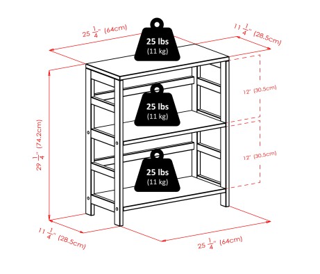 Torino 3-Pc Storage Shelf with 2 Foldable Fabric Baskets, Espresso and Black