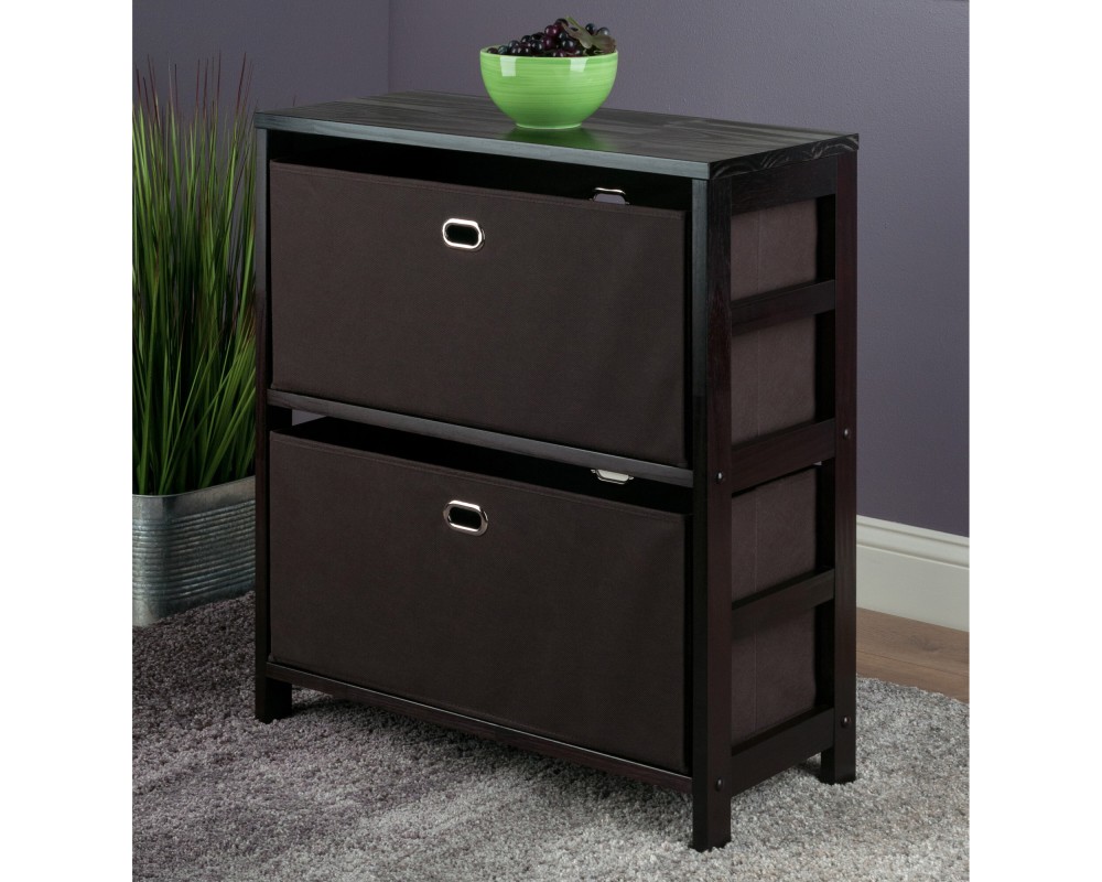 Torino 3-Pc Storage Shelf with 2 Foldable Fabric Baskets, Espresso and Chocolate