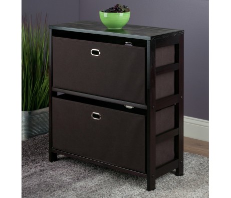Torino 3-Pc Storage Shelf with 2 Foldable Fabric Baskets, Espresso and Chocolate