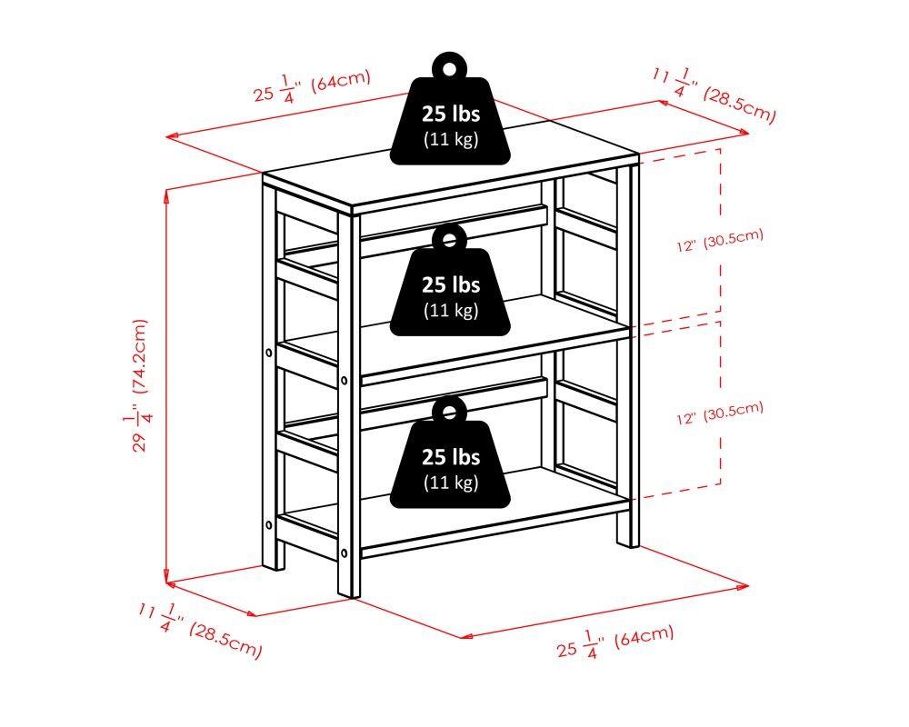 Torino 3-Pc Storage Shelf with 2 Foldable Fabric Baskets, Espresso and Chocolate