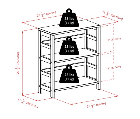 Torino 3-Pc Storage Shelf with 2 Foldable Fabric Baskets, Espresso and Chocolate
