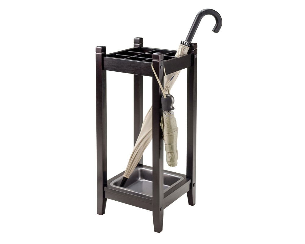 Jana Umbrella Stand with 9 Slots and Steel Drip Pan, 26' High, 11' Wide, Espresso