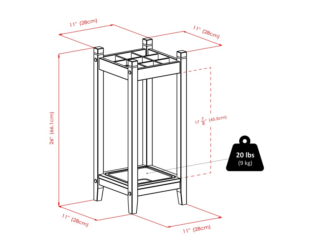 Jana Umbrella Stand with 9 Slots and Steel Drip Pan, 26' High, 11' Wide, Espresso