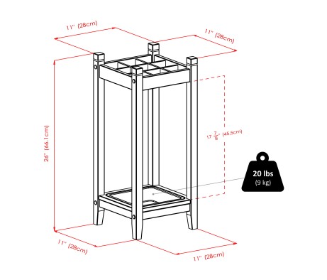 Jana Umbrella Stand with 9 Slots and Steel Drip Pan, 26' High, 11' Wide, Espresso