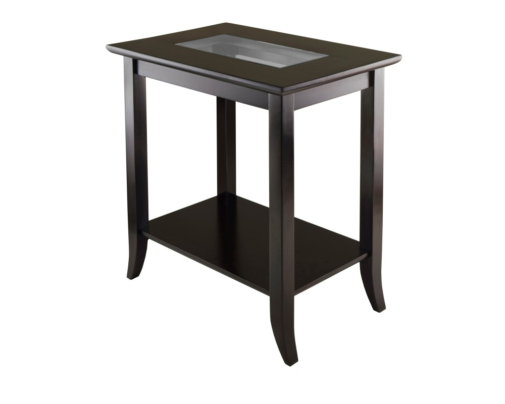 Genoa Glass-Top Rectangular End Table, 24' Wide, 25' High, Espresso