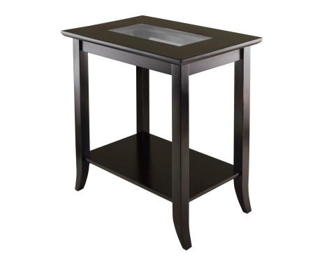 Genoa Glass-Top Rectangular End Table, 24' Wide, 25' High, Espresso