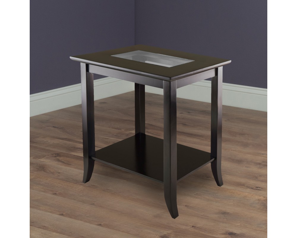 Genoa Glass-Top Rectangular End Table, 24' Wide, 25' High, Espresso