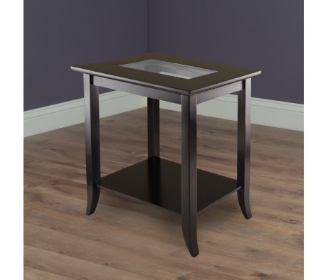Genoa Glass-Top Rectangular End Table, 24' Wide, 25' High, Espresso