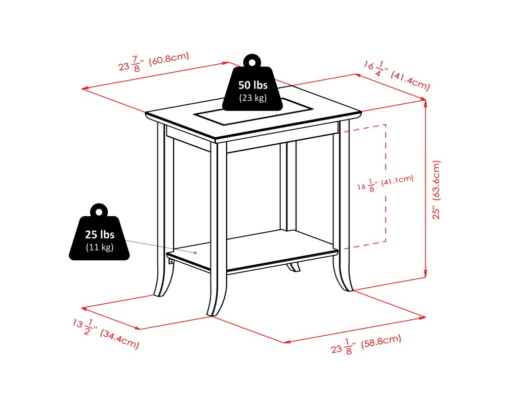 Genoa Glass-Top Rectangular End Table, 24' Wide, 25' High, Espresso