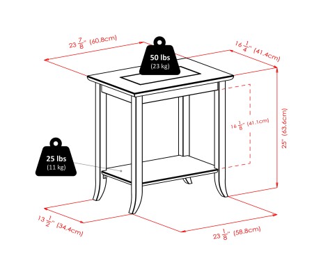 Genoa Glass-Top Rectangular End Table, 24' Wide, 25' High, Espresso