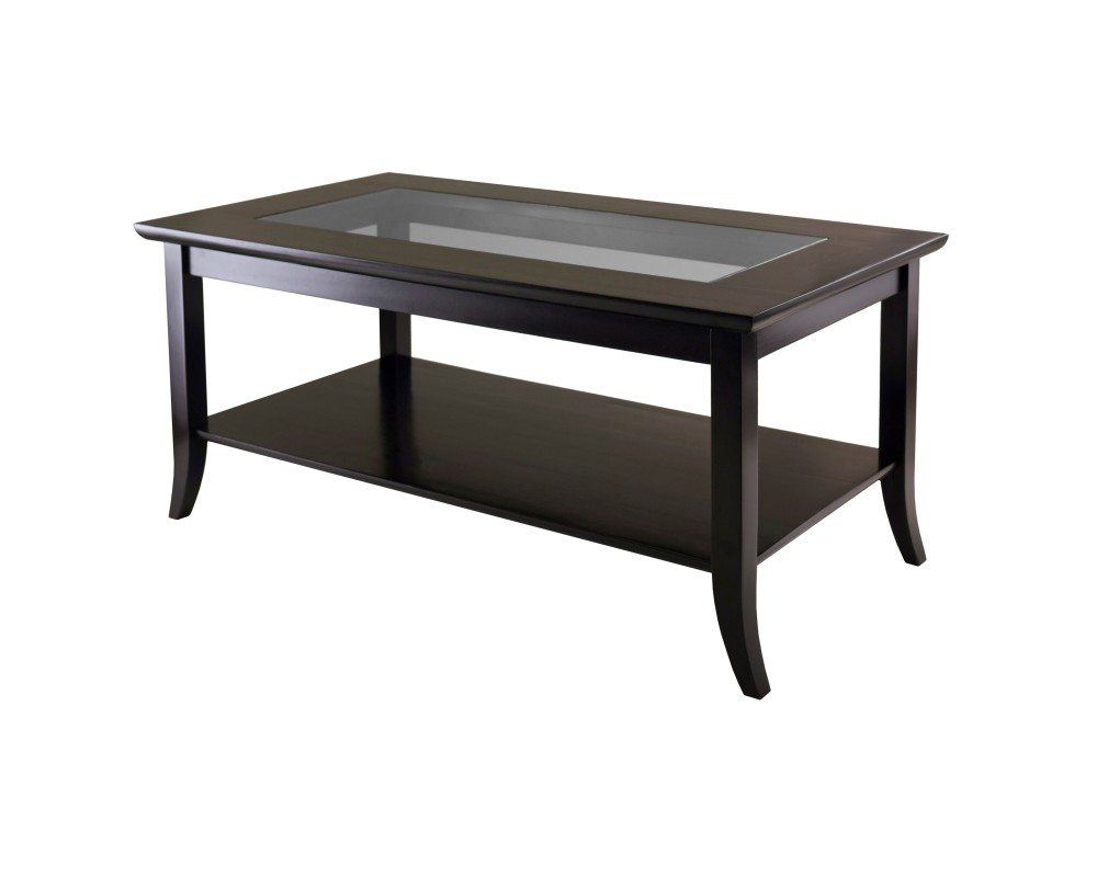 Genoa Glass-Top Rectangular Coffee Table, 40' Wide, 18' High, Espresso