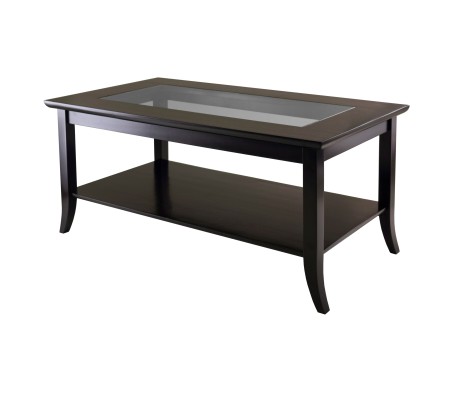 Genoa Glass-Top Rectangular Coffee Table, 40' Wide, 18' High, Espresso