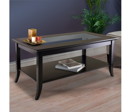 Genoa Glass-Top Rectangular Coffee Table, 40' Wide, 18' High, Espresso