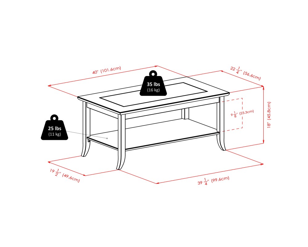 Genoa Glass-Top Rectangular Coffee Table, 40' Wide, 18' High, Espresso