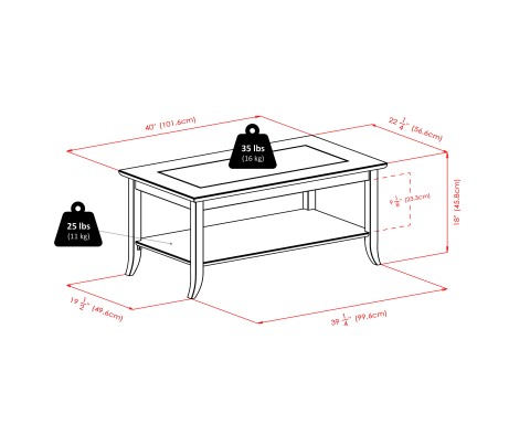 Genoa Glass-Top Rectangular Coffee Table, 40' Wide, 18' High, Espresso