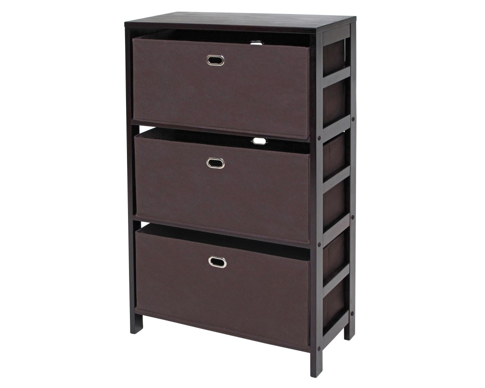 Torino 4-Pc Storage Shelf with 3 Foldable Fabric Baskets, Espresso and Chocolate