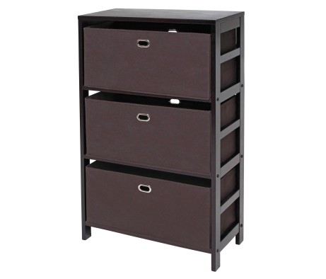 Torino 4-Pc Storage Shelf with 3 Foldable Fabric Baskets, Espresso and Chocolate