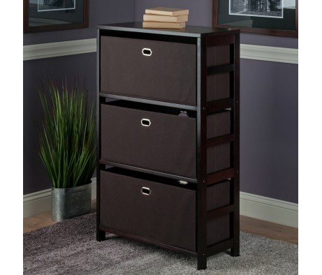 Torino 4-Pc Storage Shelf with 3 Foldable Fabric Baskets, Espresso and Chocolate