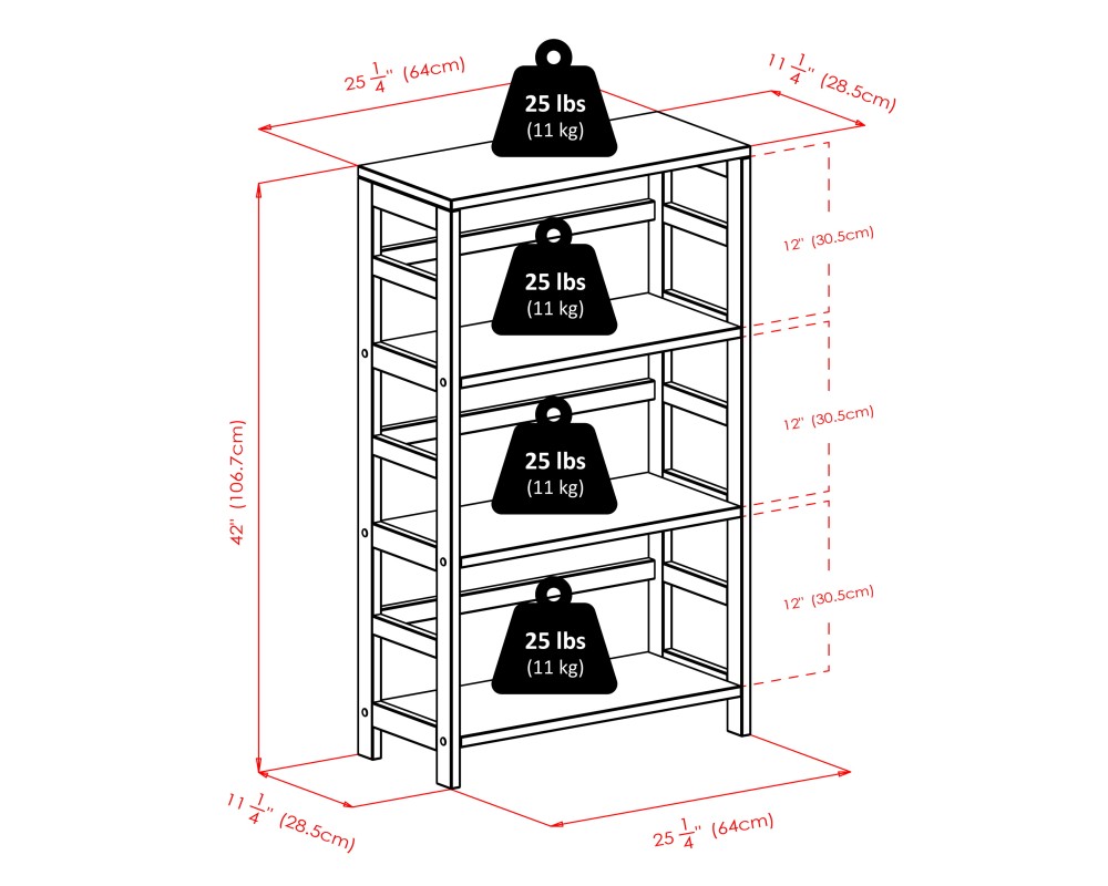 Torino 4-Pc Storage Shelf with 3 Foldable Fabric Baskets, Espresso and Chocolate
