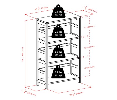 Torino 4-Pc Storage Shelf with 3 Foldable Fabric Baskets, Espresso and Chocolate