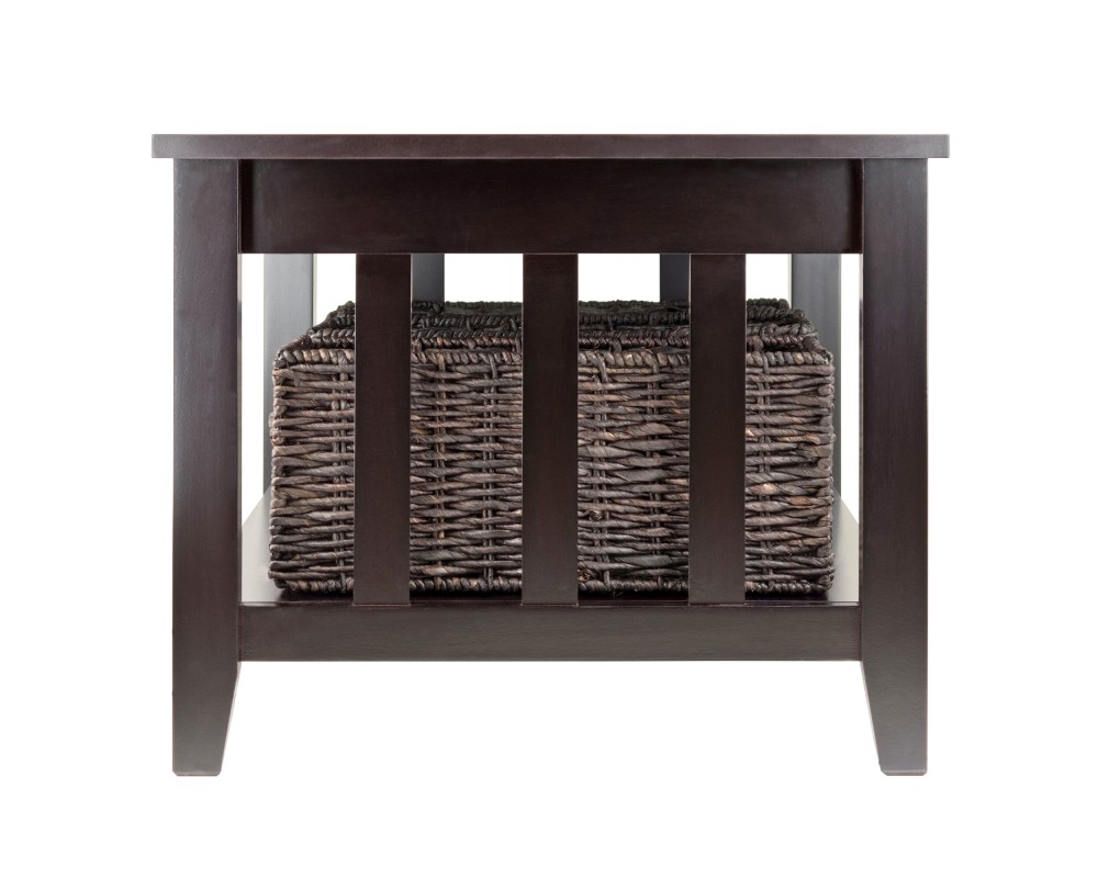 Morris Coffee Table with 3 Foldable Corn Husk Baskets, 40' Wide, Espresso and Chocolate