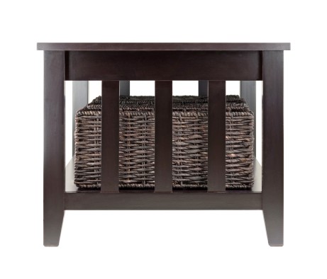 Morris Coffee Table with 3 Foldable Corn Husk Baskets, 40' Wide, Espresso and Chocolate