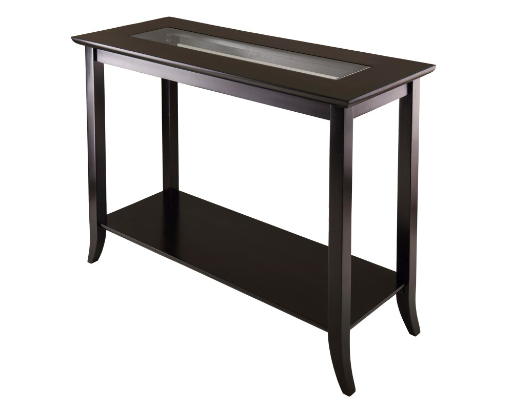 Genoa Glass-Top Rectangular Console Table, 40' Wide, 30' High, Espresso