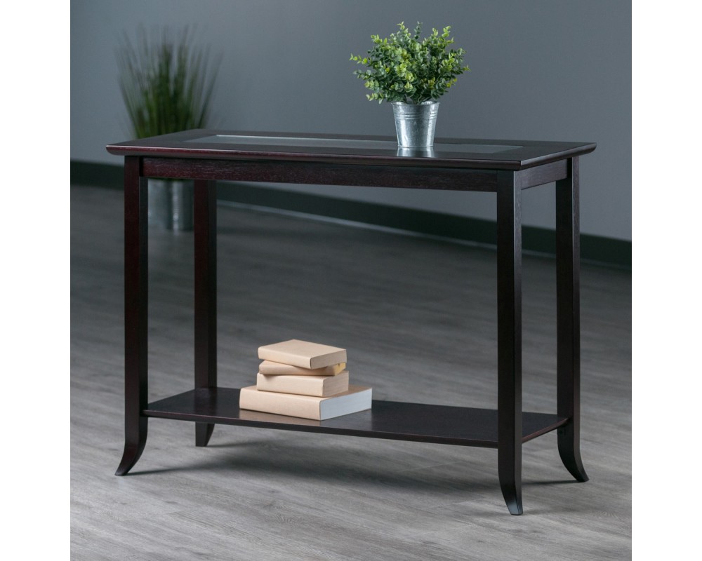 Genoa Glass-Top Rectangular Console Table, 40' Wide, 30' High, Espresso