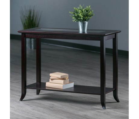 Genoa Glass-Top Rectangular Console Table, 40' Wide, 30' High, Espresso
