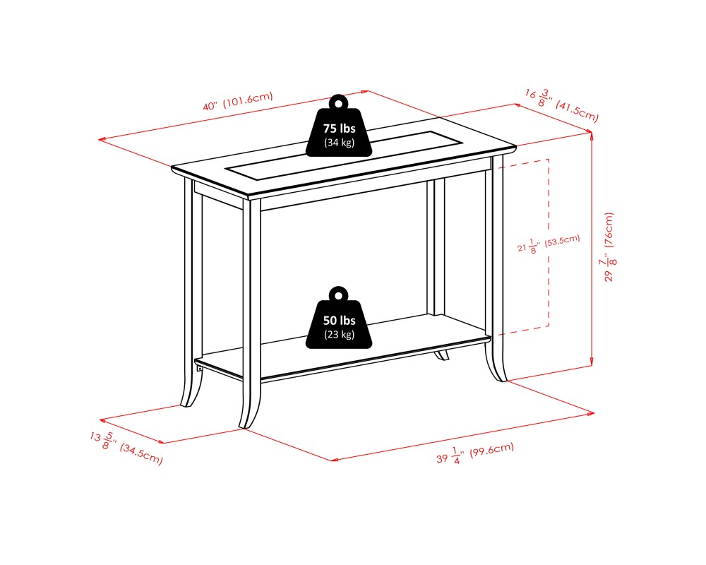 Genoa Glass-Top Rectangular Console Table, 40' Wide, 30' High, Espresso
