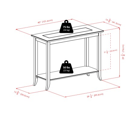 Genoa Glass-Top Rectangular Console Table, 40' Wide, 30' High, Espresso