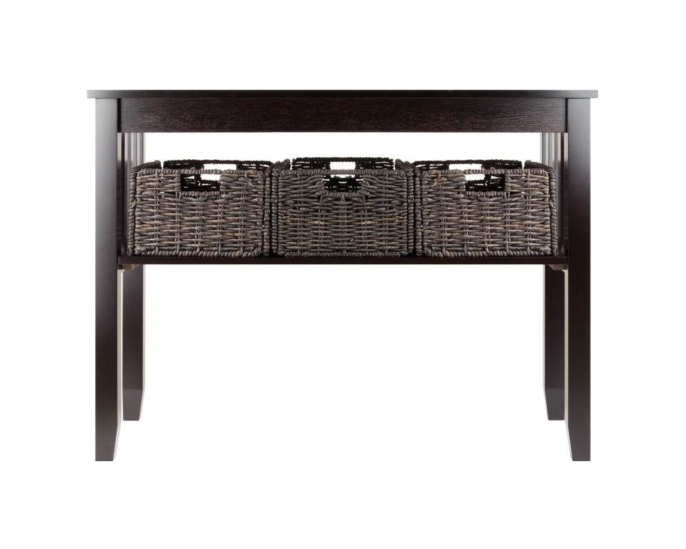 Morris Console Table with 3 Foldable Corn Husk Baskets, 40' Wide, 30' High, Espresso and Chocolate