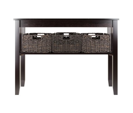 Morris Console Table with 3 Foldable Corn Husk Baskets, 40' Wide, 30' High, Espresso and Chocolate