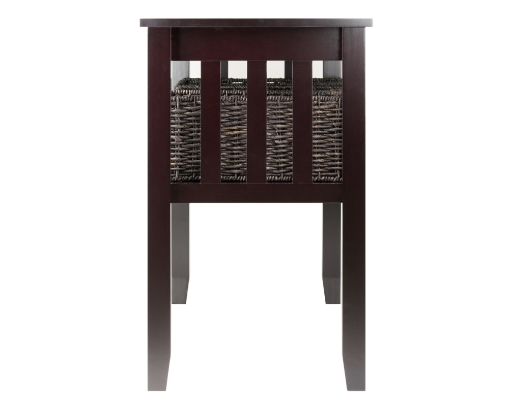 Morris Console Table with 3 Foldable Corn Husk Baskets, 40' Wide, 30' High, Espresso and Chocolate