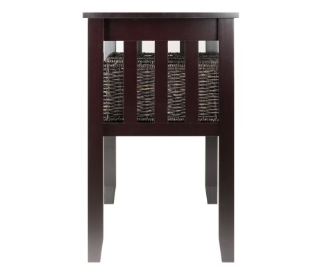 Morris Console Table with 3 Foldable Corn Husk Baskets, 40' Wide, 30' High, Espresso and Chocolate