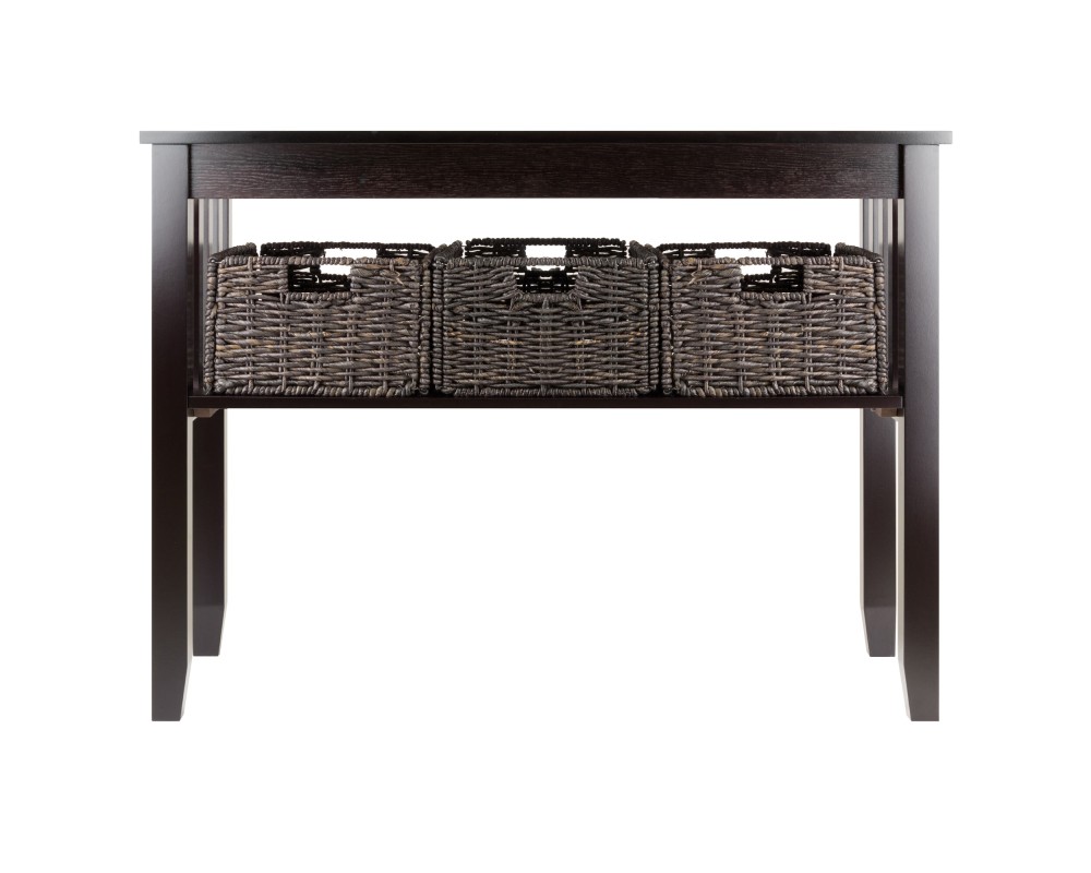 Morris Console Table with 3 Foldable Corn Husk Baskets, 40' Wide, 30' High, Espresso and Chocolate