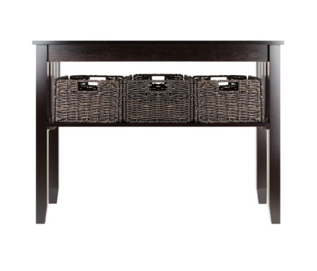 Morris Console Table with 3 Foldable Corn Husk Baskets, 40' Wide, 30' High, Espresso and Chocolate