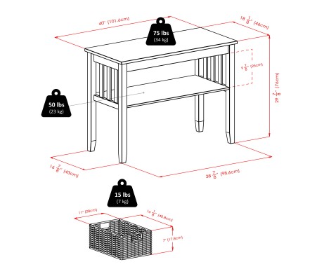 Morris Console Table with 3 Foldable Corn Husk Baskets, 40' Wide, 30' High, Espresso and Chocolate