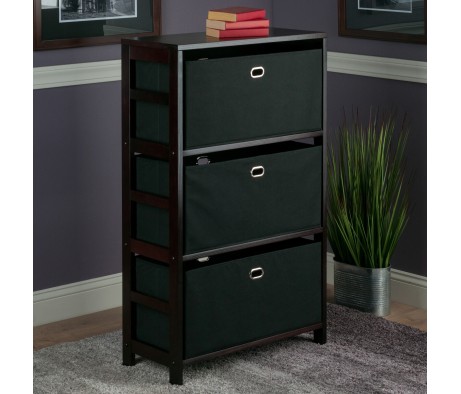 Torino 4-Pc Storage Shelf with 3 Foldable Fabric Baskets, Espresso and Black