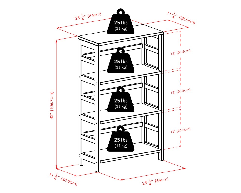 Torino 4-Pc Storage Shelf with 3 Foldable Fabric Baskets, Espresso and Black
