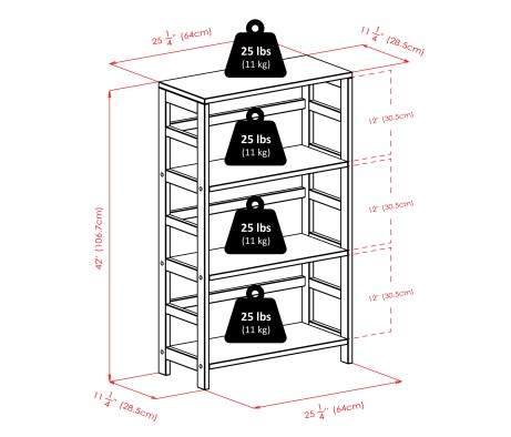 Torino 4-Pc Storage Shelf with 3 Foldable Fabric Baskets, Espresso and Black