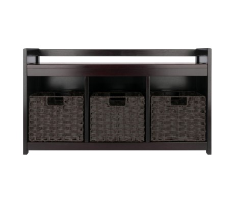 Addison Storage Bench with 3 Cubbies, 3 Woven Fiber Baskets, 37 Wide, 21 High, Espresso and Chocolate