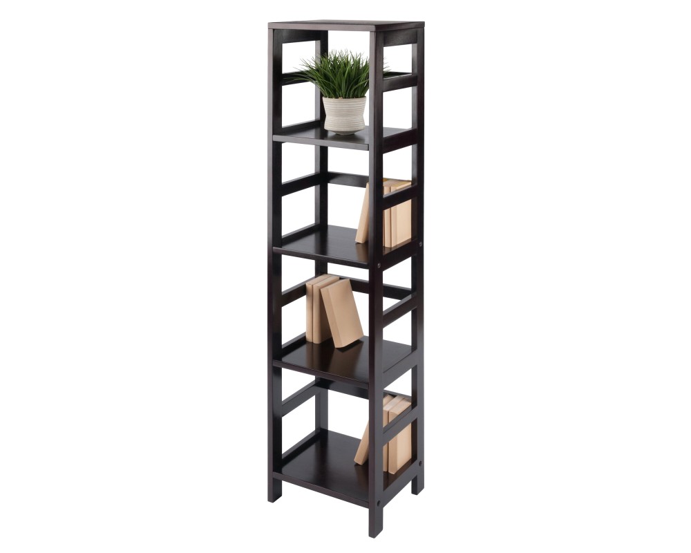 Leo 4-Tier Tall Storage Shelf, 55' High, 13' Wide, Espresso