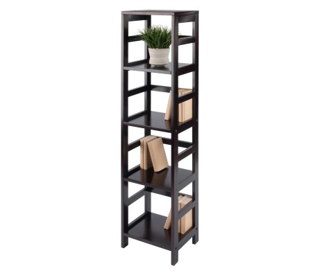 Leo 4-Tier Tall Storage Shelf, 55' High, 13' Wide, Espresso