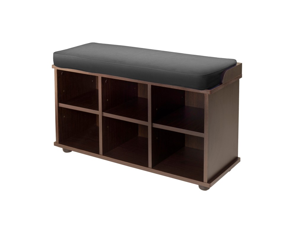 Townsend 6-Cube Storage Bench with Seat Cushion, Espresso and Black