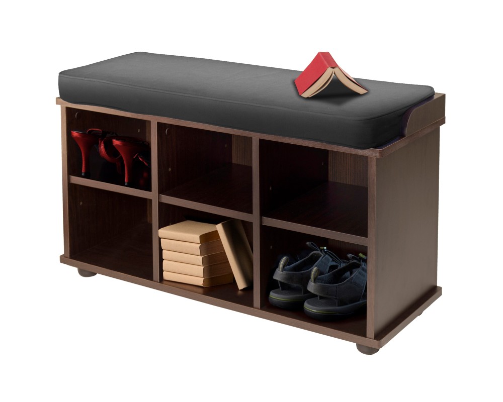 Townsend 6-Cube Storage Bench with Seat Cushion, Espresso and Black
