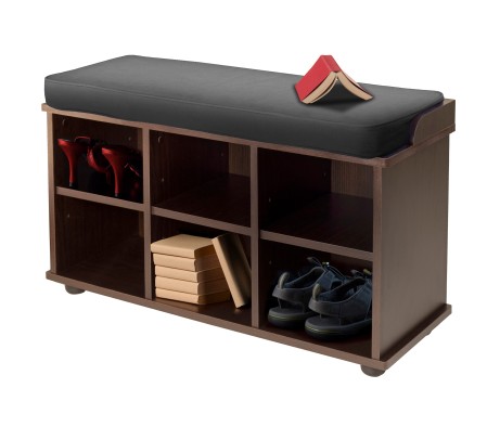 Townsend 6-Cube Storage Bench with Seat Cushion, Espresso and Black