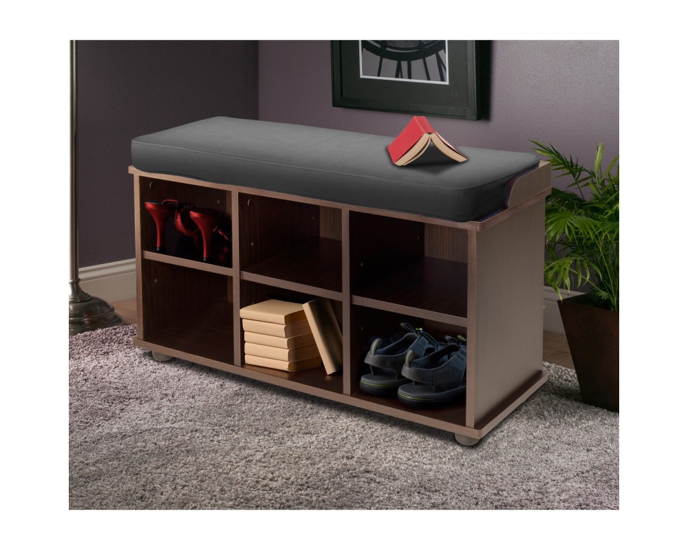Townsend 6-Cube Storage Bench with Seat Cushion, Espresso and Black